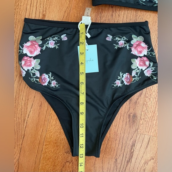 NWT Cupshe Black Floral High Waisted Bikini Size Small. - Picture 12 of 13